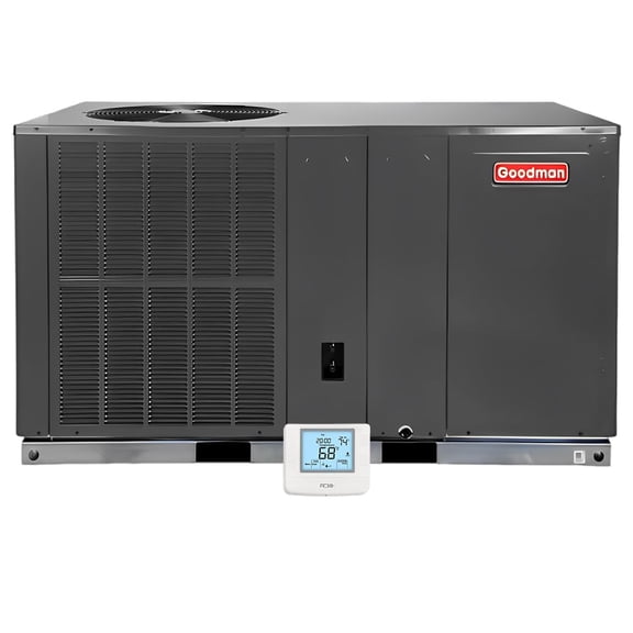 Goodman 2 Ton 13.4 SEER2 Packaged Heat Pump Unit & Thermostat - R32 Horizontal | 24000 BTU AC/Heating System