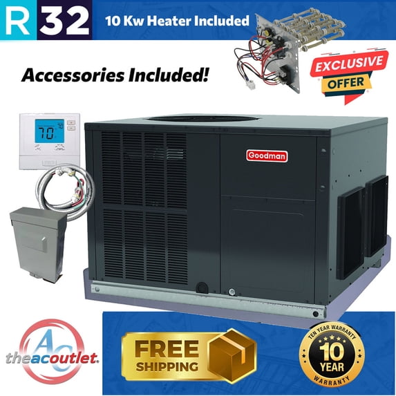 Goodman 2 Ton 13.4 SEER2 R-32 Package Heat Pump w/Heater & Kit (Multi ...