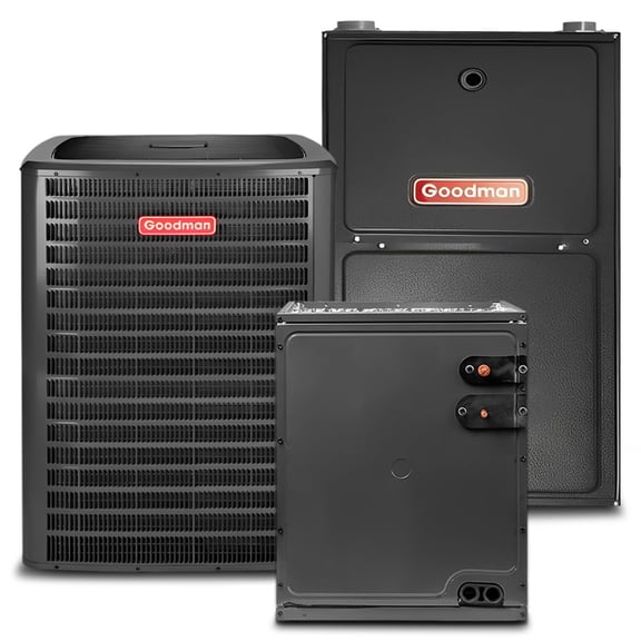 Goodman 2 Ton 14.5 SEER2 96% 80000 BTU Natural Gas Furnace & Air Conditioner System - R32, Single Stage, Upflow | Central Split, Evaporator Cased Coil, AC/Heating Unit