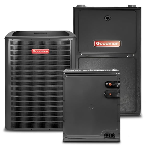 Goodman 2 Ton 14.5 SEER2 96% 80000 BTU Propane Gas Furnace & Air Conditioner System - R32, Single Stage, Upflow | Central Split, Evaporator Cased Coil, AC/Heating Unit
