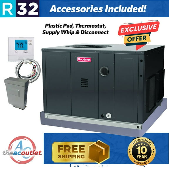 Goodman 2 Ton 15.2 SEER2 R-32 60,000 Btu 81% Afue Gas Package A/C Unit w/Kit