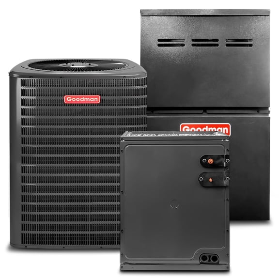 Goodman 4 Ton 13.4 SEER2 80% 80000 BTU Natural Gas Furnace & Air Conditioner System - R32, Single Stage, Upflow | Central Split, Evaporator Cased Coil, AC/Heating Unit