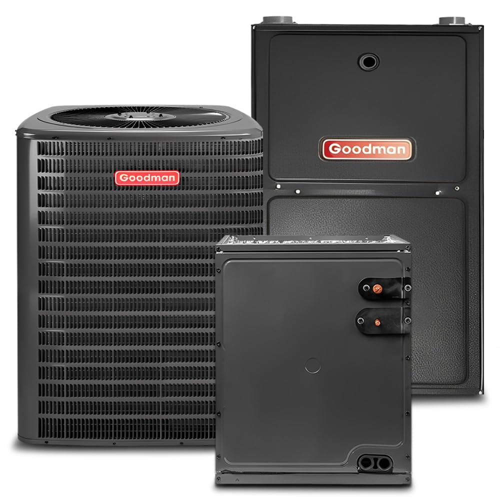 Goodman 5 Ton 13.4 SEER2 96% 100000 BTU Natural Gas Furnace & Air Conditioner System - R32, Single Stage, Upflow | Central Split, Evaporator Cased Coil, AC/Heating Unit