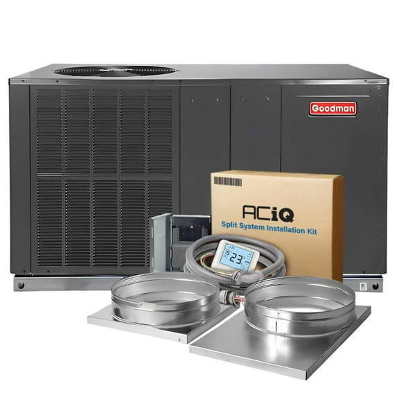 Goodman 5 Ton 13.4 SEER2 Packaged Heat Pump Unit with 5kW Back-up Heat Kit & Install Kit - R32 Horizontal | 60000 BTU AC/Heating System