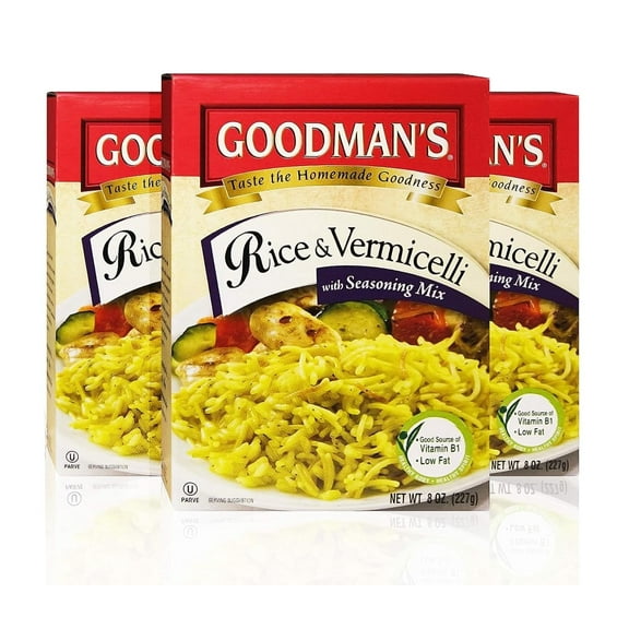 Goodmans Rice & Vermicelli With Seasoning Mix 8oz (3 Pack) Home-Style Flavor, Low Fat, Good Source of Vitamin B1