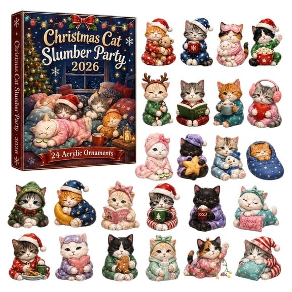 Goodnight Cat Advent Calendar 2026, 24 Days Christmas Countdown Box with 2D Acrylic Sleepy Cat Ornaments, Cozy Theme Holiday Decor, Gift for Women and Cat Lovers, 24 Pcs
