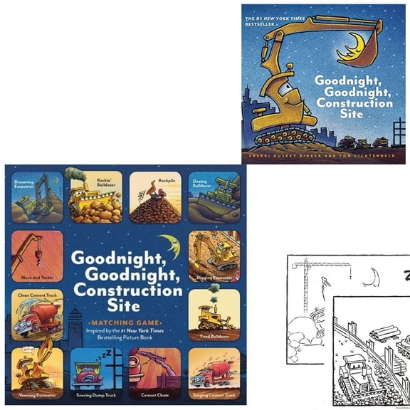 Goodnight, Goodnight Construction Site Gift Set of Board Book by Sherri Duskey Rinker, Matching Game, and Coloring Pages (Bedtime Rhyming and Hands-On Fun Classic Toys)