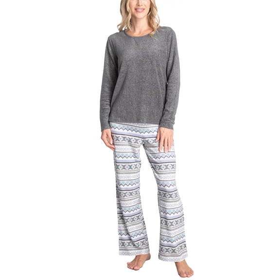 Goodnight Kiss Bear Hug 2 Thermal Fleece Pajama Set, Long Sleeve Shirt and Sleep Pants, Gry/Gray Fairisle, M