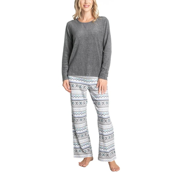 Goodnight Kiss Bear Hug 2 Thermal Fleece Pajama Set, Long Sleeve Shirt and Sleep Pants, Gry/Gray Fairisle, XL