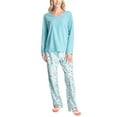 thumbnail image 1 of Goodnight Kiss Funny Face Fleece Pajama Set with Critter Socks, Turquoise/Skiing, Large, 1 of 4