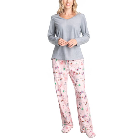 Goodnight Kiss Magic 3's Fleece Pajama Set with Slippers, Gray Paris, Small