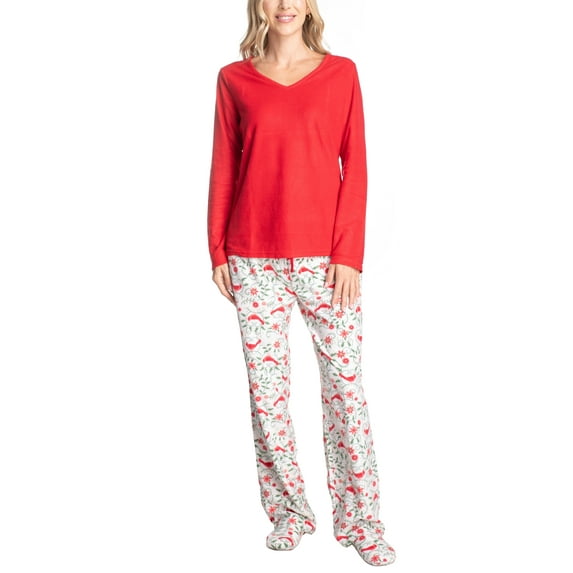 Goodnight Kiss Magic 3's Fleece Pajama Set with Slippers, Red/Cardinal, Large