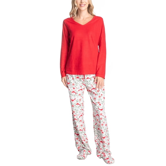 Goodnight Kiss Magic 3's Fleece Pajama Set with Slippers, Red/Cardinal, Small