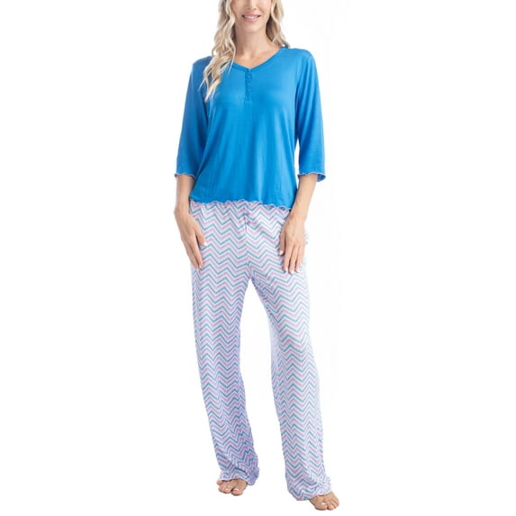 Goodnight Kiss Twilight Tales Dream Knit 3/4 Sleeve and Pants Pajama Set, Blu/Zigzag, L