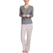 Goodnight Kiss Women's Max and Relax Butter Knit Lounge Wear Pajama Set, Gray/Leopard, Small
