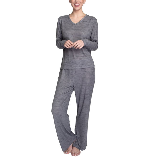 Happy Soul - Everyday Set <br> Women's Mist Grey Knit Notch Collar Pajama Set