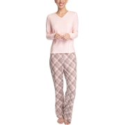Goodnight Kiss Women's Max and Relax Butter Knit Lounge Wear Pajama Set, Pink/Plaid, X-Large