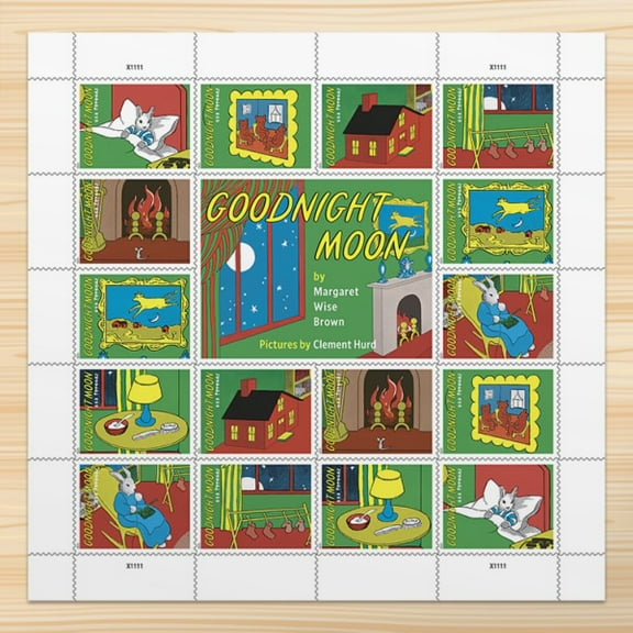 Goodnight Moon USPS Forever Postage Stamp 1 Sheet of 16 US First Class Bedtime Book Story Animal Party Announcements Celebration Wedding (16 Stamps)
