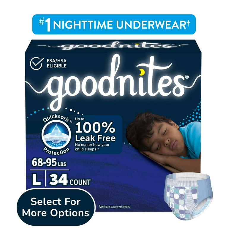 Goodnight ＡＢＤＬ Goodnites Boys Nighttime Bedwetting Underwear, L (68-95 lbs), 34
