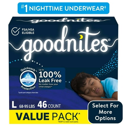 Goodnites Boys Nightime Bedwetting Underwear, L (68-95 lbs), 46 Count (Select for More)