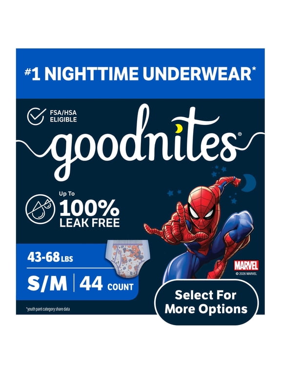 Boys Absorbent Disposable Nighttime Bedwetting Underwear, S/M, 44 Count
