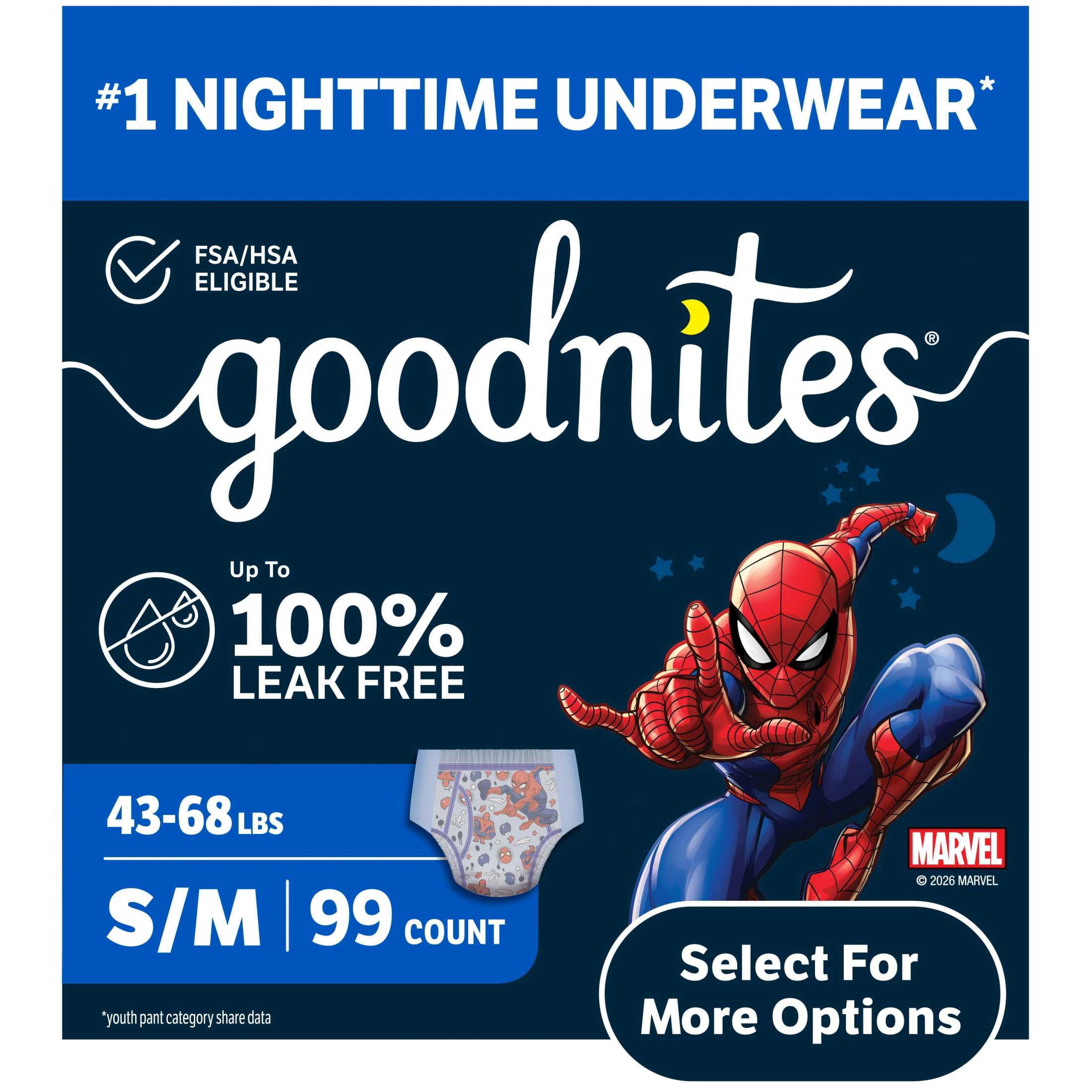 Goodnites Boys Absorbent Disposable Nighttime Bedwetting Underwear, S/M, 99 Count