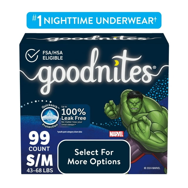 Goodnites Bedwetting Underwear for Boys, S/M (43-68 lbs), 99 Ct (Select for More)