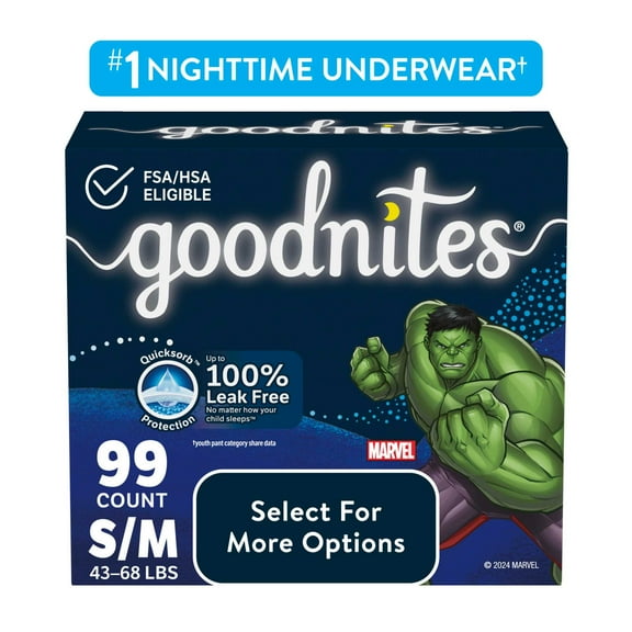 Goodnites Boys Nighttime Bedwetting Underwear, S/M (43-68 lbs), 99 Count (Select for More)