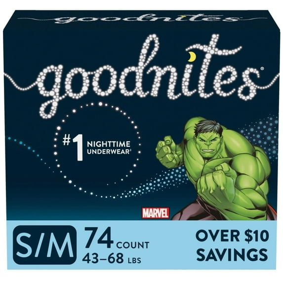 Goodnites Bedwetting Underwear for Boys, Small/Medium (38-65 lb.), 74 Ct (Packaging May Vary)