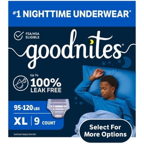 Goodnites Boys Nighttime Bedwetting Underwear, XL (95-120 lbs), 9 Count (Select for More)