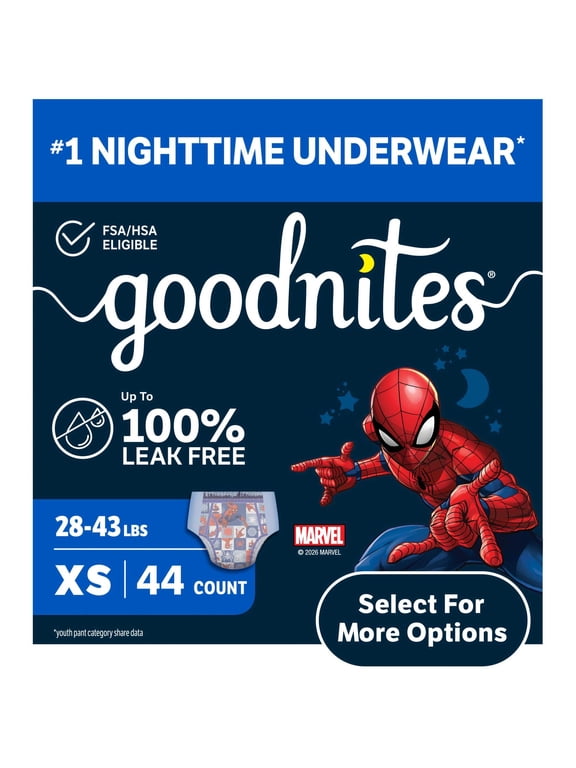 Boys Absorbent Disposable Nighttime Bedwetting Underwear, XS, 44 Count