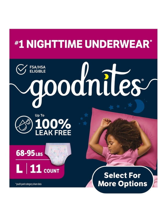 Girls Absorbent Disposable Nighttime Bedwetting Underwear, L, 11 Count