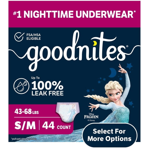 Goodnites Girls Nighttime Bedwetting Underwear, S/M (43-68 lbs), 44 Count (Select for More)