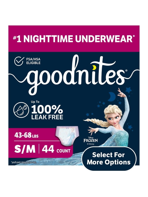 Girls Absorbent Disposable Nighttime Bedwetting Underwear, S/M, 44 Count