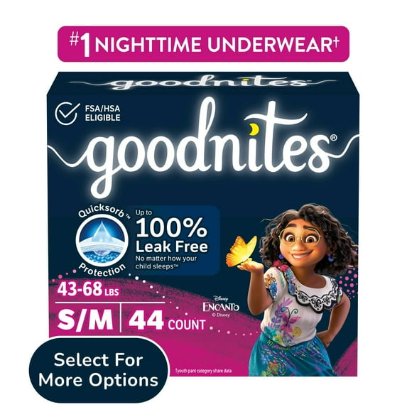 Goodnites Girls Nighttime Bedwetting Underwear, S/M (43-68 lbs), 44 Count (Select for More)
