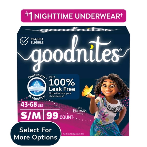 Goodnites Bedwetting Underwear for Girls, S/M (43-68 lbs), 99 Ct (Select for More)