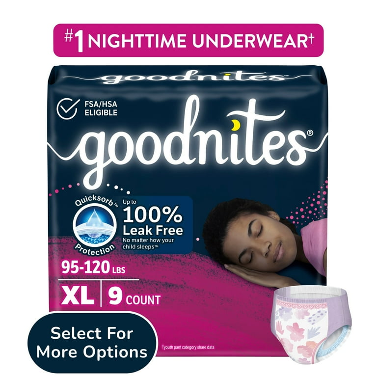 Goodnites Bedwetting Underwear for Girls, XL (95-120 lbs), 9 Goodnites Bedwetting Underwear for Girls, XL (95-120 lbs), 9
