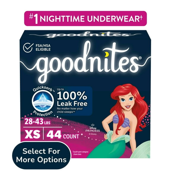 Goodnites Girls Nighttime Bedwetting Underwear, XS (28-43 lbs), 44 Count (Select for More)