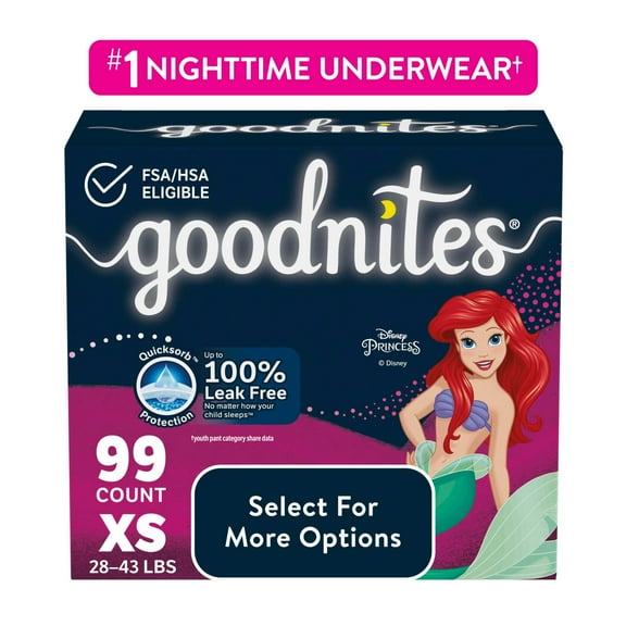 Goodnites Girls Nighttime Bedwetting Underwear, XS (28-43 lbs), 99 Count (Select for More)