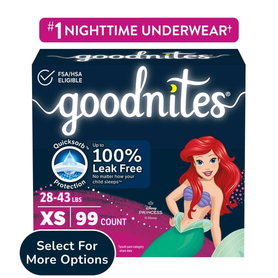 Goodnites Bedwetting Underwear for Girls, XS (28-43 lbs), 99 Ct (3 Packs of 33) (Select for More)