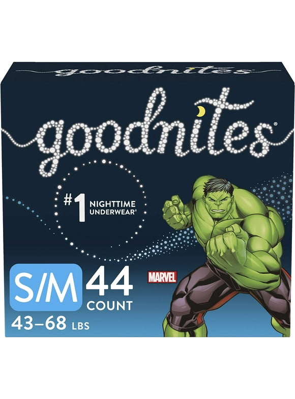 Goodnites Boys' Nighttime Bedwetting Underwear, Size S/M (43-68 lbs), 44 Ct (2 Packs of 22), Packaging May Vary