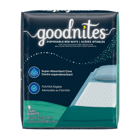 Goodnites Disposable Bed Pads for Bedwetting, 2.4 x 2.8 ft, 9 Ct