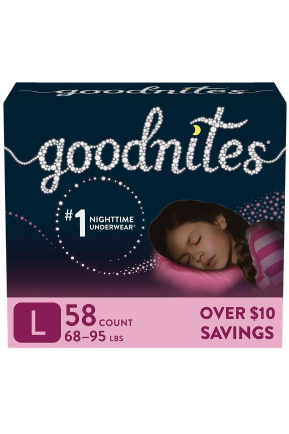Girls' Nighttime Bedwetting Underwear, L (68-95 lb.), 58 Ct