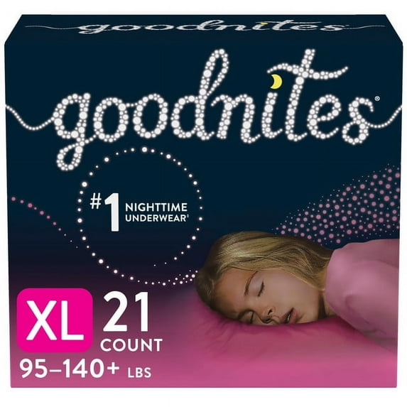 Goodnites Girls' Nighttime Bedwetting Underwear, XL (95-140 lb.), 21 Ct