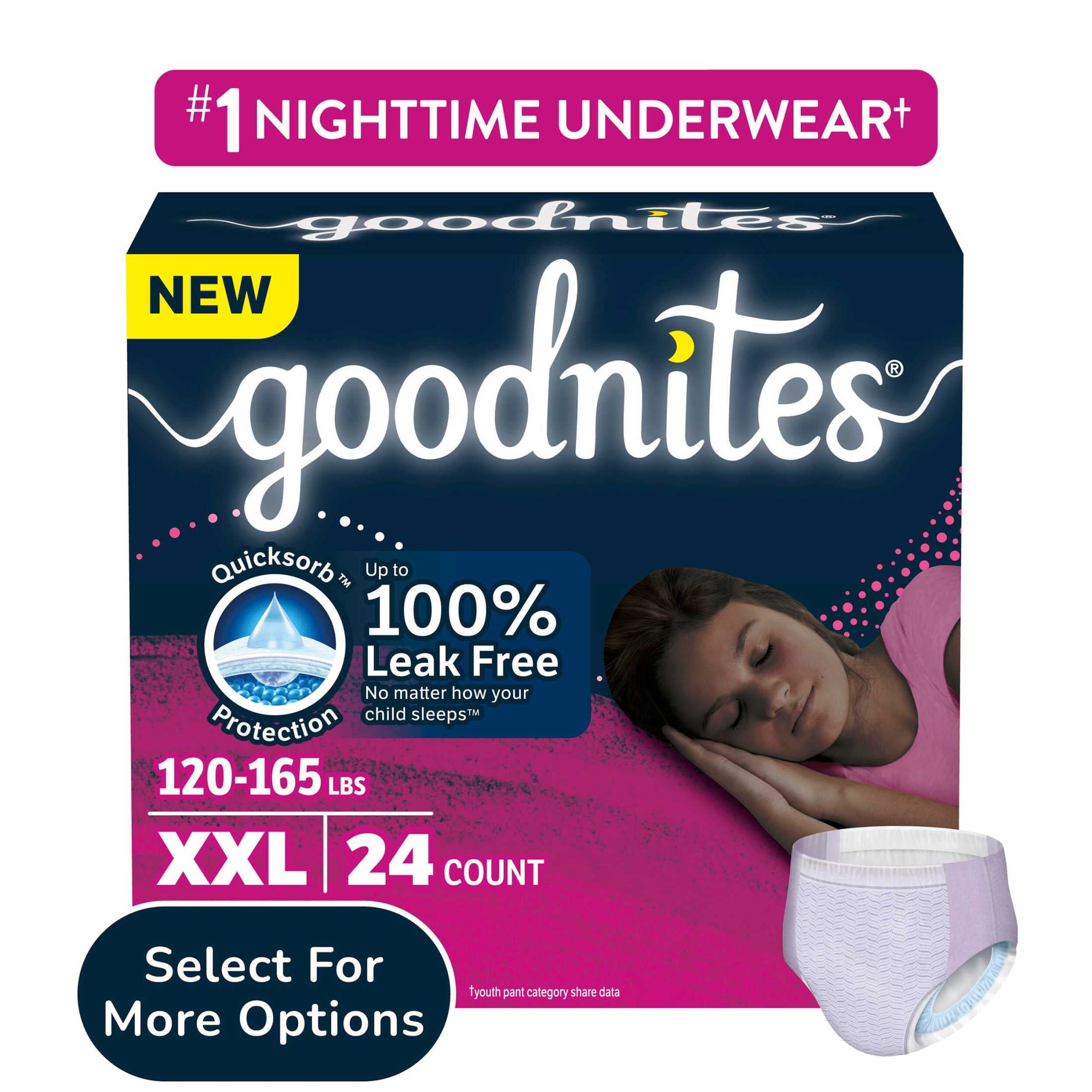 Goodnites Girls' Nighttime Underwear, Size XXL (120-165 lbs