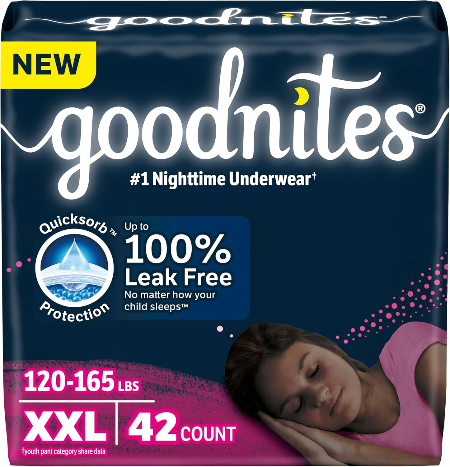 Goodnites Girls' Nighttime Underwear, Size XXL (120-165 lbs), 42