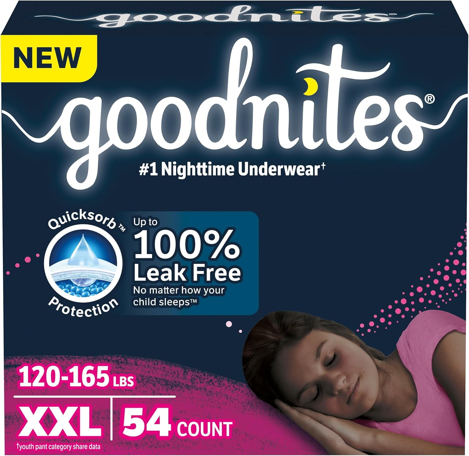 Goodnites Girls' Nighttime Underwear, Size XXL (120-165 lbs), 54