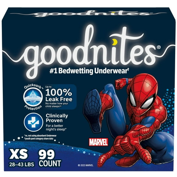Goodnites Nighttime Bedwetting Underwear, Boys' XS (28-43 lb.), 99 Ct (3 Packs of 33)