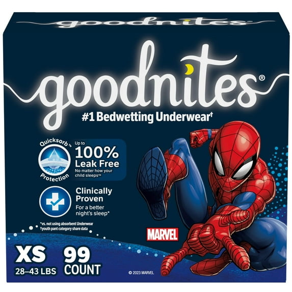 Goodnites Nighttime Bedwetting Underwear, Boys' XS (28-43 lb.), 99 Ct (3 Packs of 33)