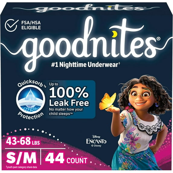 Goodnites Nighttime Bedwetting Underwear, Girls' S/M (43-68 lb.), 44 Ct